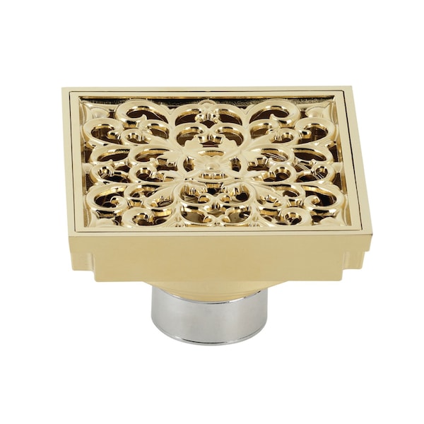 BSF9771PB Watercourse Scroll 4" Square Grid Shower Drain, Brass